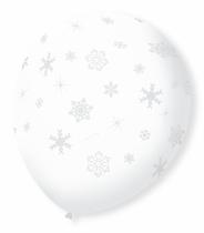 Balão São Roque N9 C/25un Decorado Flocos de Neve Transparente Com Branco
