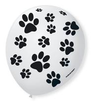 Balão São Roque N9 C/25un Decorado Patinha de Cachorro Branco Com Preto