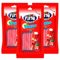 Balas Fini Tubinho de Morango Cítrico 80g Kit com três unidades