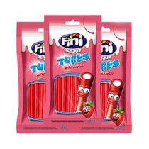 Balas Fini Tubinho de Morango Doce 80g Kit com três unidades