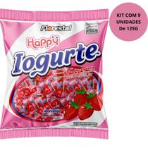 Balas Mastigável Happy Iogurte De Morango 125G Kit Com 9