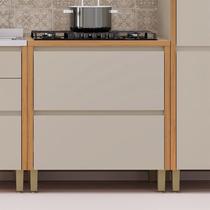 Balcão 1 Porta 1 Gaveta MDF Linha Allure Marrom/Jequitibá/Gris Fosco