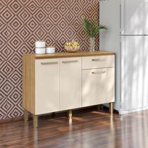 Balcão 120cm 3 Portas 1 Gaveta com Tampo Versalhes Freijó / Soft