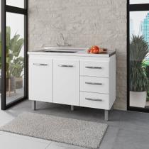 Balcão 120cm Bianca 02 Portas e 03 Gavetas com Pia e Cuba GhelPlus Branco Moblis
