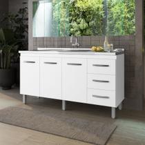 Balcão 160cm Emily 03 Portas e 03 Gavetas com Pia e Cuba GhelPlus Branco Moblis Balcão 160cm Emily 03 Portas e 03 Gavetas com Pia e Cuba GhelPlus Branco Moblis