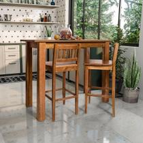 Balcão 1,60m para Bar Rústico Decorativo em Madeira Maciça com 3 Banquetas Bh - Natural Balcão 1,60m para Bar Rústico Decorativo em Madeira Maciça com 3 Banquetas Bh - Natural