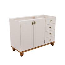 Balcão 2 Portas 4 Gavetas com Base e Pés de Madeira Maciça Joy Branco/Off White Balcão 2 Portas 4 Gavetas com Base e Pés de Madeira Maciça Joy Branco/Off White