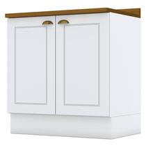 Balcão 2 Portas 80 cm Americana Branco com Tampo Nature Henn