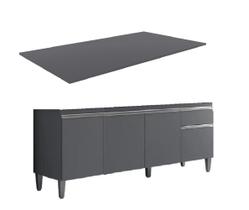 Balcão 4 Portas 1 Gaveta Tatiane 150m Com Tampo MDP Cinza - AJL