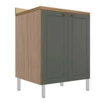 Balcao 60cm 2 Portas Com Tampo e Pés 100% MDF Cozinha Modulada Provence Robel Hanover/Salvia