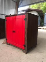 Balcão 80cm 2 Portas Com Detalhes Em Vermelho De Madeira Maciça Móveis Rio Negrinho