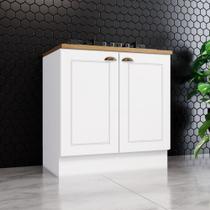 Balcão 80cm com Tampo para CookTop 2 Portas Americana Henn - Branco HP Fosco/Nature