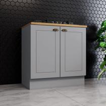 Balcão 80cm para Cooktop com Tampo 2 Portas Americana Henn - Cinza/Nature