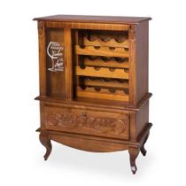 Balcão Adega com Porta Rolhas em Madeira Maciça 1 Gaveta e Pés Luiz XV 5134 Genebra - Pinhão