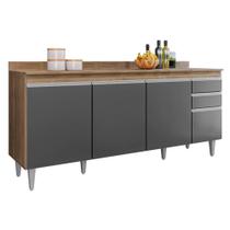 Balcão Ágatha 180cm 4 Portas S/ Tampo Freijó com Grafite - Belliv Decor