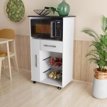 Balcão alto fruteira p/ microondas p/ forno elétrico com rodinhas atl. 1 porta + gaveta cor branco brilho