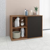 Balcão Amário Baixo Organizador Multiuso 1 Porta Cozinha Área de Serviço Marrom Madeira Porta Preta