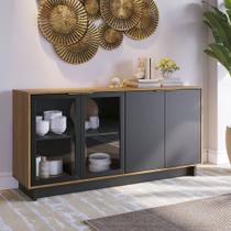 Balcão Aparador Buffet 4 Portas Naelly Noce Milano/Preto Fosco C04 - D'Rossi