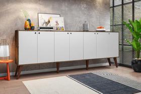 Balcão Aparador Buffet Retrô 7 Portas Com Pés Palito Castani com Branco Bela Casa Balcão Aparador Buffet Retrô 7 Portas Com Pés Palito Castani com Branco Bela Casa