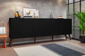 Balcão Aparador Buffet Retrô 7 Portas Com Pés Palito Preto Brienza Movelaria Balcão Aparador Buffet Retrô 7 Portas Com Pés Palito Preto Brienza Movelaria