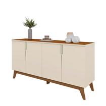Balcão Aparador Buffet Sala Jantar Domani 160cm 4 Portas - Off White-Canela - EdeCasaMoveis