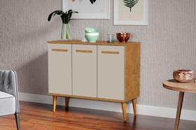 Balcão Aparador HI Estilo Retrô 3 Portas Cor Ipê / Off White Balcão Aparador HI Estilo Retrô 3 Portas Cor Ipê / Off White