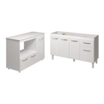Balcão Armário Camila Cozinha Gabinete De Pia 140 Cm E Balcão Para Forno Elétrico E Microondas Lilian Branco