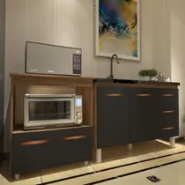 Balcão Armário Cozinha Gabinete de Pia 120 cm Bruna e Balcão para Microondas e Forno Elétrico Amanda Savana Preto Balcão Armário Cozinha Gabinete de Pia 120 cm Bruna e Balcão para Microondas e Forno Elétrico Amanda Savana Preto