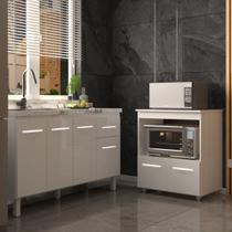 Balcão Armário Cozinha Gabinete de Pia 140 cm Camila e Balcão Amanda Para Microondas e Forno Elétrico Branco Balcão Armário Cozinha Gabinete de Pia 140 cm Camila e Balcão Amanda Para Microondas e Forno Elétrico Branco