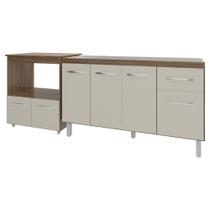 Balcão Armário Cozinha Gabinete De Pia 140 Cm Camila E Balcão Amanda Para Microondas E Forno Elétrico Savana Off White