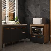Balcão Armário Cozinha Gabinete de Pia 140 cm Camila e Balcão Amanda Para Microondas e Forno Elétrico Savana Preto Balcão Armário Cozinha Gabinete de Pia 140 cm Camila e Balcão Amanda Para Microondas e Forno Elétrico Savana Preto