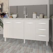 Balcão Armário Cozinha Gabinete para Pia 148 cm 3 Gavetas e 3 Portas Deise Branco Balcão Armário Cozinha Gabinete para Pia 148 cm 3 Gavetas e 3 Portas Deise Branco