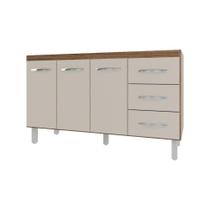 Balcão Armário Cozinha Gabinete Pia De 140 Cm Carine Com 3 Portas E 3 Gavetas Off White