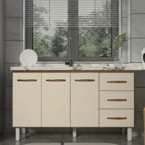 Balcão Armário Cozinha Gabinete Pia de 140 cm Carine com 3 Portas e 3 Gavetas Savana Off White Balcão Armário Cozinha Gabinete Pia de 140 cm Carine com 3 Portas e 3 Gavetas Savana Off White