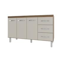 Balcão Armário Cozinha Gabinete Pia de 140 cm Carine com 3 Portas e 3 Gavetas Savana Off White - Mobília Decor