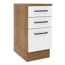 Balcão Armário de Cozinha 40 cm 3 Gavetas Rustic/Branco Agata Madesa
