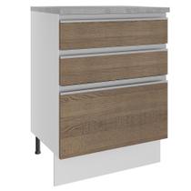 Balcão Armário de Cozinha 60 cm 3 Gavetas Branco/Rustic Glamy Madesa Balcão Armário de Cozinha 60 cm 3 Gavetas Branco/Rustic Glamy Madesa