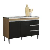 Balcão Armário de Cozinha Andréia 120cm Amêndoa/Preto S/ Tampo - AJL Móveis