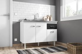 Balcão Armário de Cozinha Gabriela 120cm Branco/Preto S/Tampo - AJL Móveis