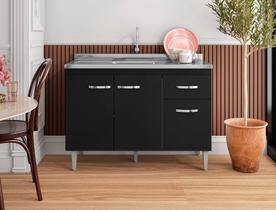 Balcão Armário de Cozinha Gabriela 120cm Preto S/Tampo - AJL Móveis Balcão Armário de Cozinha Gabriela 120cm Preto S/Tampo - AJL Móveis