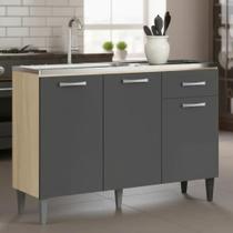 Balcão Armário de Cozinha Multiuso Atenas 3 Portas 1 Gaveta para Pia Forno Microondas