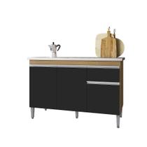 Balcão Armário de Cozinha Tatiane 120cm Amêndoa/Preto S/Tampo - AJL Móveis
