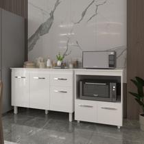 Balcão Armário Gabinete Aline 118 cm com Tampo Tampão e Balcão Amanda para Forno e Microondas Branco Balcão Armário Gabinete Aline 118 cm com Tampo Tampão e Balcão Amanda para Forno e Microondas Branco
