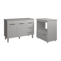 Balcão Armário Gabinete Bruna 118 Cm Com Tampo Tampão E Balcão Amanda Para Forno E Microondas Branco