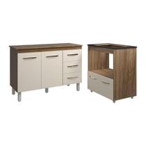 Balcão Armário Gabinete Bruna 118 Cm Off White Com Tampo E Balcão Evelyn Cooktop 4 Bocas Off White