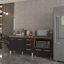 Balcão Armário Gabinete Bruna 118 cm Savana Preto com Tampo Savana e Balcão Amanda para Forno e Microondas Savana Preto Balcão Armário Gabinete Bruna 118 cm Savana Preto com Tampo Savana e Balcão Amanda para Forno e Microondas Savana Preto