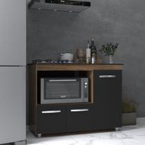 Balcão Armário Gabinete de Cozinha Para Fogão Cooktop 4 Bocas e Forno 3 Portas Alana Mobília Decor Savana Preto