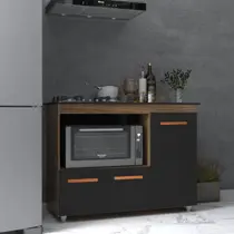 Balcão Armário Gabinete de Cozinha Para Fogão Cooktop 4 Bocas e Forno 3 Portas Alana Mobília Decor Savana Preto