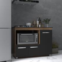 Balcão Armário Gabinete de Cozinha Para Fogão Cooktop 5 Bocas e Forno 3 Portas Alana Mobília Decor Savana Preto