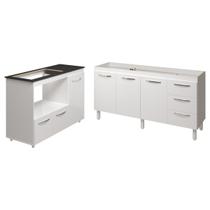 Balcão Armário Gabinete de Pia 150 cm Deise e Balcão Alana Para Fogão Cooktop 5 Bocas e Forno Elétrico Branco